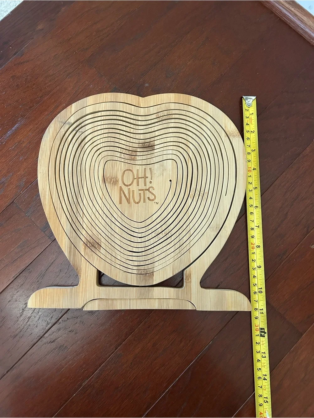 OH! Nuts Heart Shaped Collapsible Wooden Basket Tray Trivet Bamboo